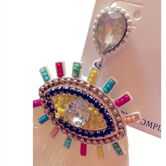 Wildflower Jeweled Multi Color Evil Eye Mystical Pair of Earrings NEW - Picture 5 of 7